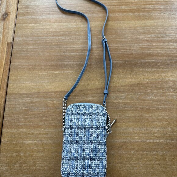 Karl Lagerfeld Blue Tweed Phone Crossbody - Picture 2 of 3